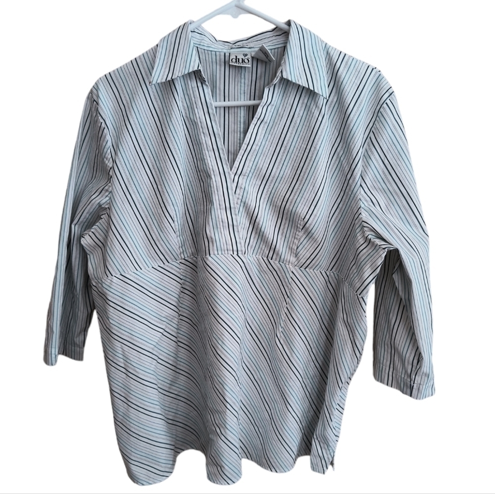 Duo 3/4 Sleeve Collared V-neck Stretch Maternity Blouse Size XL
